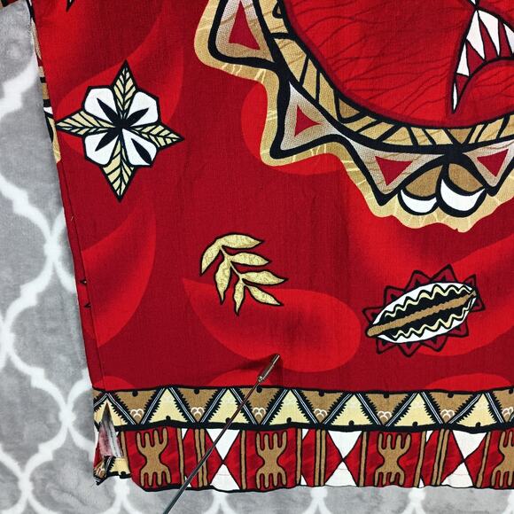 Kai Veikau Shirt Men Size M Red Tribal Print Button Front Fiji - Picture 10 of 13